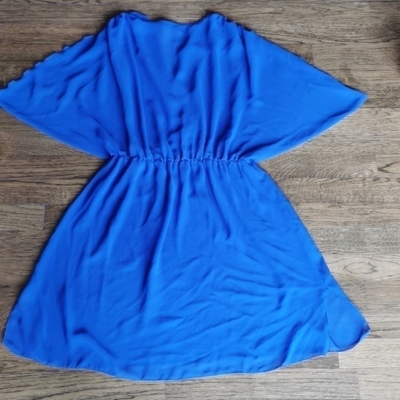 BISOU Bisou Pleated Sheer Blue Dress Swim Cover Large - Picture 3 of 7